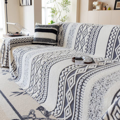 Bohemian Tufted Sofa Cover, Plush Fleece Throw Blanket with 3D Woven Aztec Stripes - Ornate Home