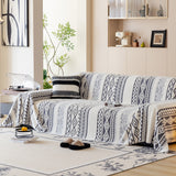 Bohemian Tufted Sofa Cover, Plush Fleece Throw Blanket with 3D Woven Aztec Stripes