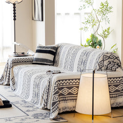 Bohemian Tufted Sofa Cover, Plush Fleece Throw Blanket with 3D Woven Aztec Stripes - Ornate Home