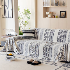 Bohemian Tufted Sofa Cover, Plush Fleece Throw Blanket with 3D Woven Aztec Stripes - Ornate Home