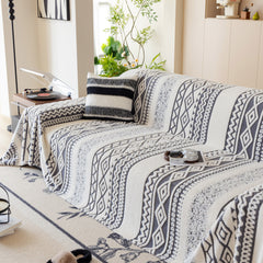 Bohemian Tufted Sofa Cover, Plush Fleece Throw Blanket with 3D Woven Aztec Stripes - Ornate Home