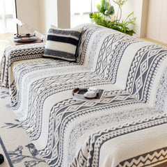 Bohemian Tufted Sofa Cover, Plush Fleece Throw Blanket with 3D Woven Aztec Stripes - Ornate Home