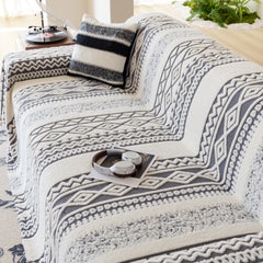Bohemian Tufted Sofa Cover, Plush Fleece Throw Blanket with 3D Woven Aztec Stripes - Ornate Home