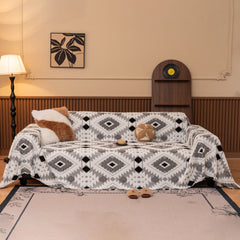 Bohemian Tufted Sofa Cover, Soft Sherpa Fleece Throw Blanket with 3D Aztec Geometric - Ornate Home
