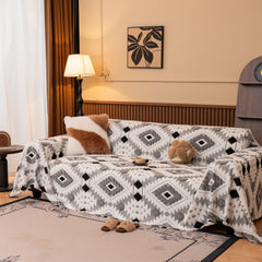 Bohemian Tufted Sofa Cover, Soft Sherpa Fleece Throw Blanket with 3D Aztec Geometric - Ornate Home