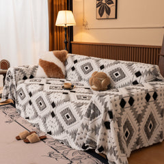Bohemian Tufted Sofa Cover, Soft Sherpa Fleece Throw Blanket with 3D Aztec Geometric - Ornate Home