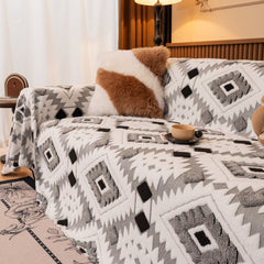Bohemian Tufted Sofa Cover, Soft Sherpa Fleece Throw Blanket with 3D Aztec Geometric - Ornate Home
