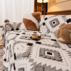 Bohemian Tufted Sofa Cover, Soft Sherpa Fleece Throw Blanket with 3D Aztec Geometric - Ornate Home