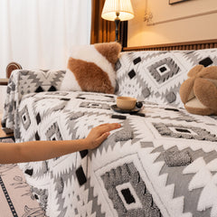 Bohemian Tufted Sofa Cover, Soft Sherpa Fleece Throw Blanket with 3D Aztec Geometric - Ornate Home