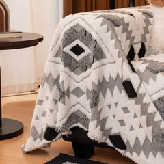 Bohemian Tufted Sofa Cover, Soft Sherpa Fleece Throw Blanket with 3D Aztec Geometric - Ornate Home