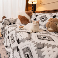 Bohemian Tufted Sofa Cover, Soft Sherpa Fleece Throw Blanket with 3D Aztec Geometric - Ornate Home