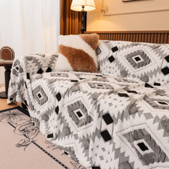 Bohemian Tufted Sofa Cover, Soft Sherpa Fleece Throw Blanket with 3D Aztec Geometric - Ornate Home