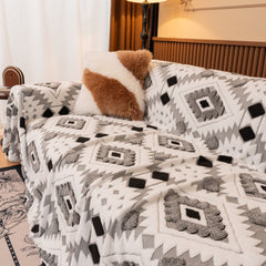 Bohemian Tufted Sofa Cover, Soft Sherpa Fleece Throw Blanket with 3D Aztec Geometric - Ornate Home
