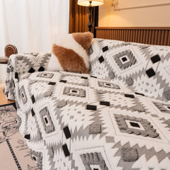 Bohemian Tufted Sofa Cover, Soft Sherpa Fleece Throw Blanket with 3D Aztec Geometric - Ornate Home