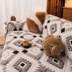 Bohemian Tufted Sofa Cover, Soft Sherpa Fleece Throw Blanket with 3D Aztec Geometric - Ornate Home
