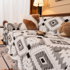 Bohemian Tufted Sofa Cover, Soft Sherpa Fleece Throw Blanket with 3D Aztec Geometric - Ornate Home