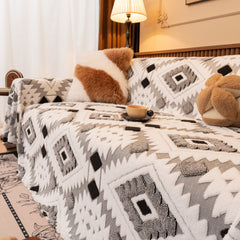 Bohemian Tufted Sofa Cover, Soft Sherpa Fleece Throw Blanket with 3D Aztec Geometric - Ornate Home