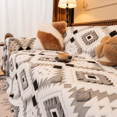 Bohemian Tufted Sofa Cover, Soft Sherpa Fleece Throw Blanket with 3D Aztec Geometric - Ornate Home