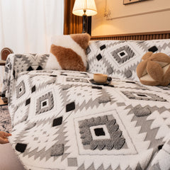 Bohemian Tufted Sofa Cover, Soft Sherpa Fleece Throw Blanket with 3D Aztec Geometric - Ornate Home