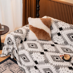 Bohemian Tufted Sofa Cover, Soft Sherpa Fleece Throw Blanket with 3D Aztec Geometric - Ornate Home