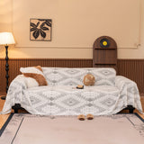 Bohemian Tufted Sofa Cover, Soft Sherpa Fleece Throw Blanket with 3D Aztec Geometric