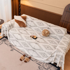 Bohemian Tufted Sofa Cover, Soft Sherpa Fleece Throw Blanket with 3D Aztec Geometric - Ornate Home