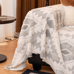 Bohemian Tufted Sofa Cover, Soft Sherpa Fleece Throw Blanket with 3D Aztec Geometric - Ornate Home