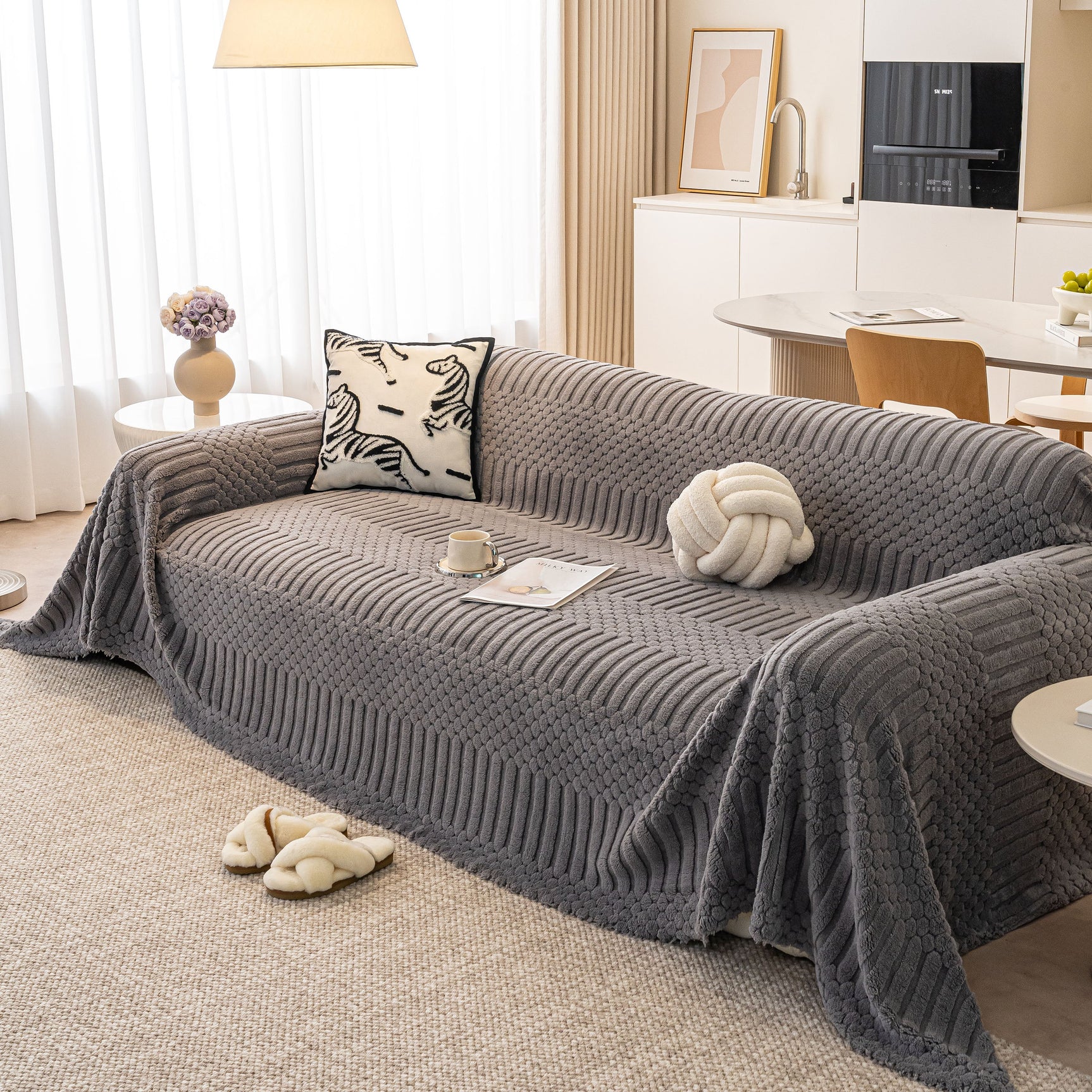 Boho 3D Geometric Throw Blanket for Couch, Luxurious Velvety Plush Fleece Sofa Cover - Ornate Home