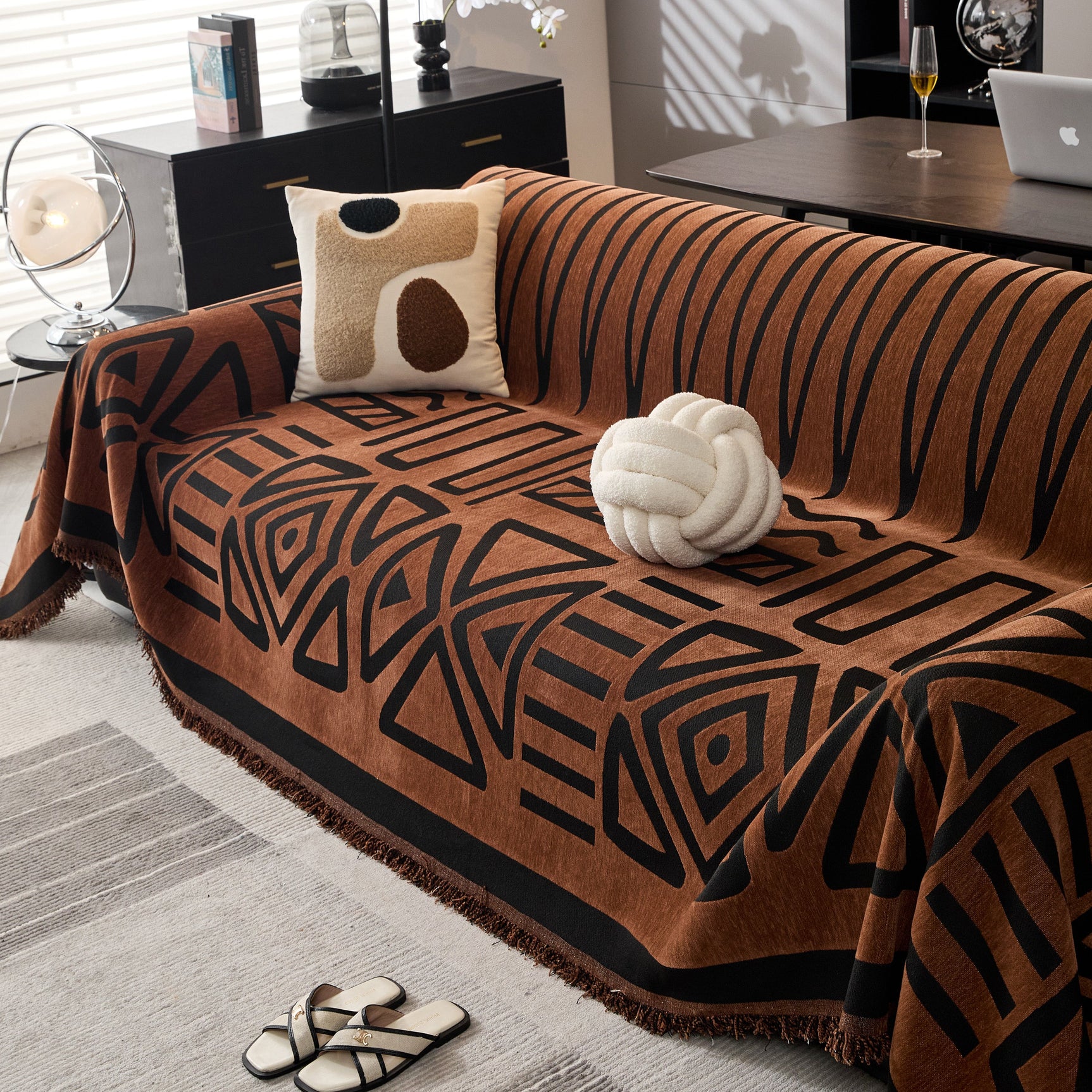 Boho Chenille Sofa Throw Covers Sectional Sofa Couch Cover Sofa Protector Covers - Ornate Home