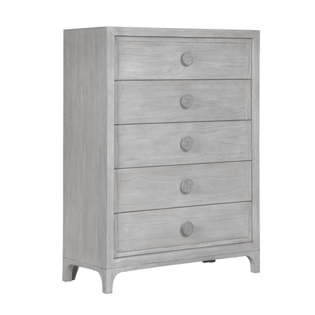 Boho Chic Five-Drawer Chest in Washed White - Ornate Home
