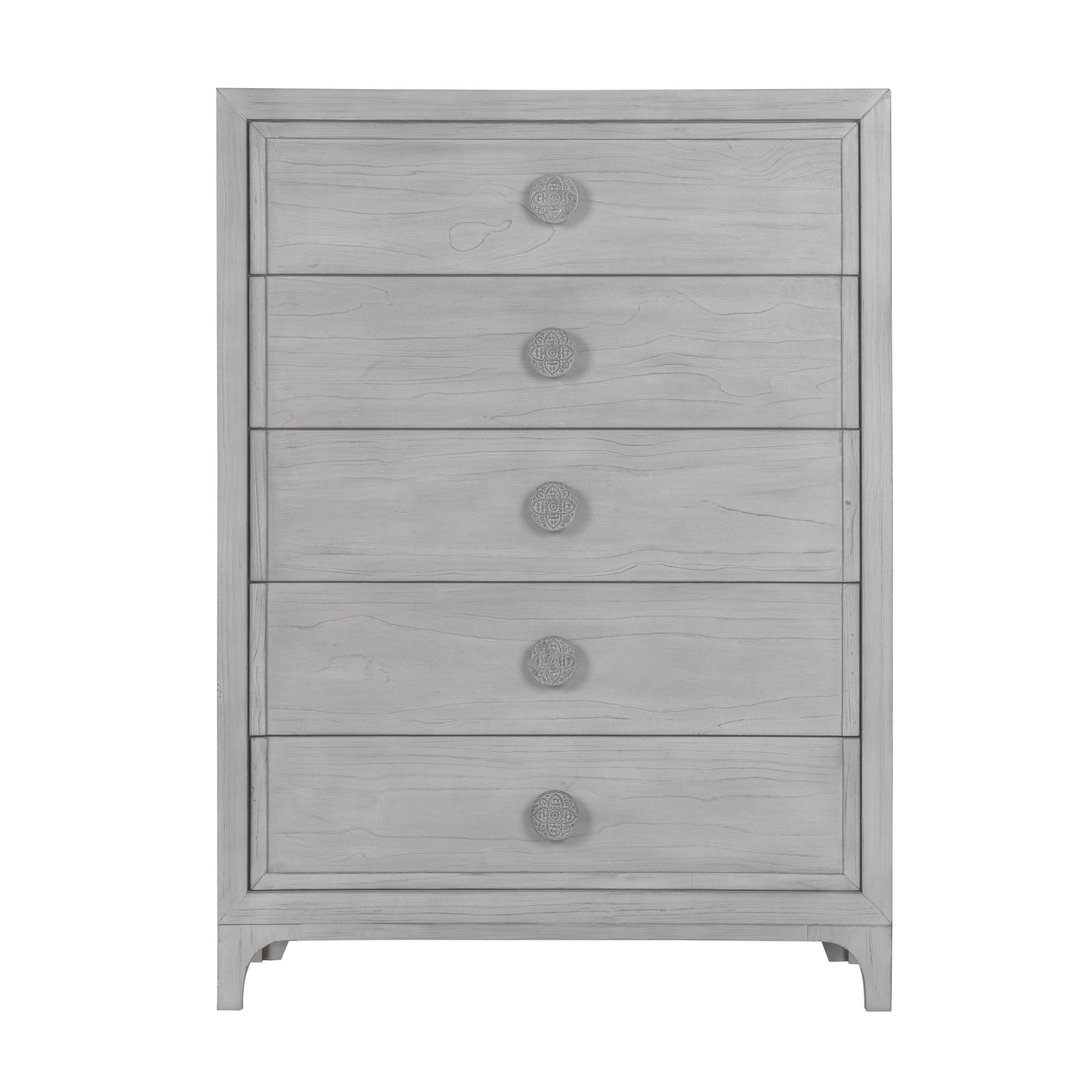 Boho Chic Five-Drawer Chest in Washed White - Ornate Home