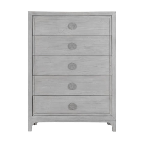 Boho Chic Five-Drawer Chest in Washed White - Ornate Home