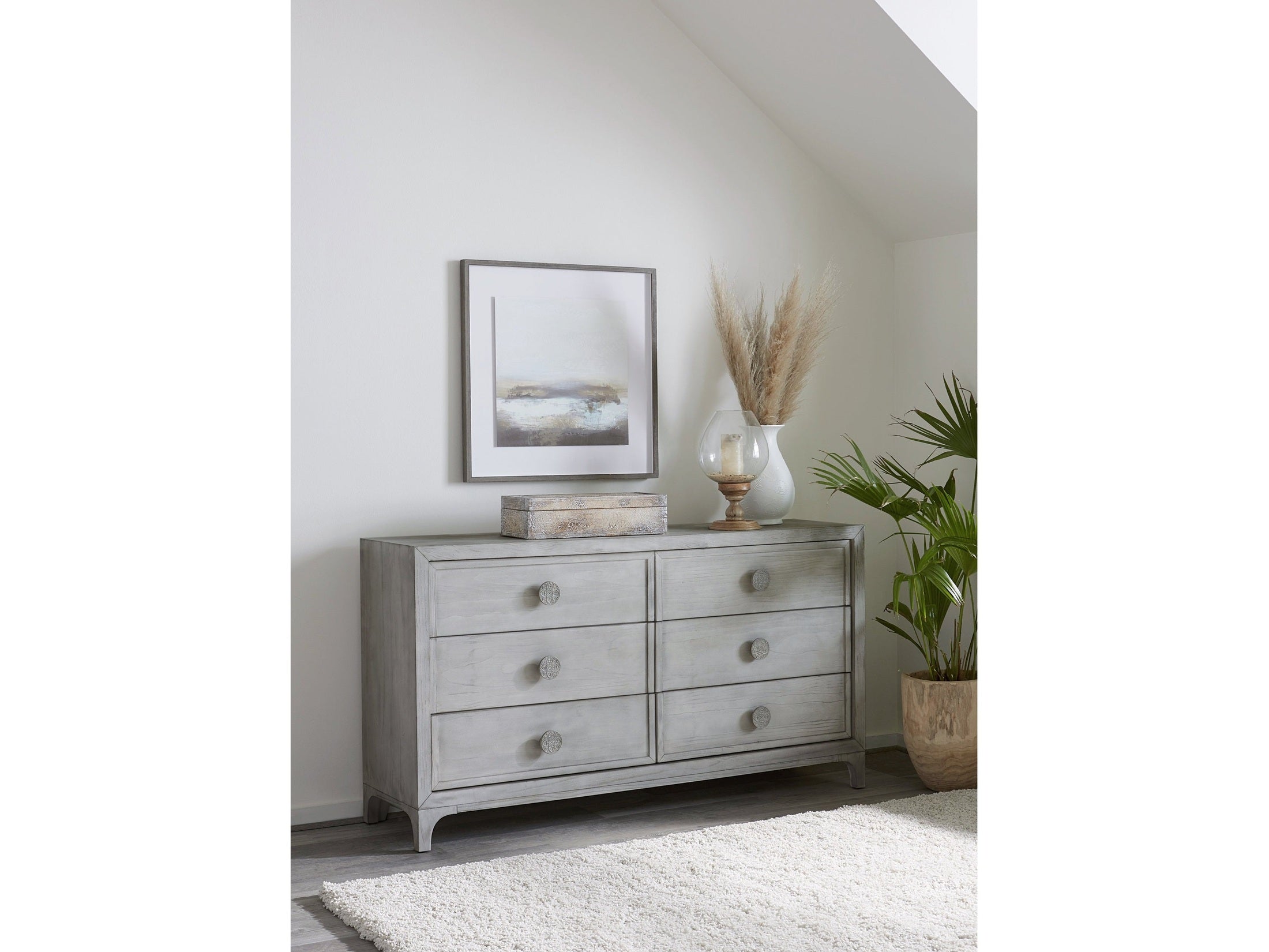 Boho Chic Six-Drawer Dresser in Washed White (2024)