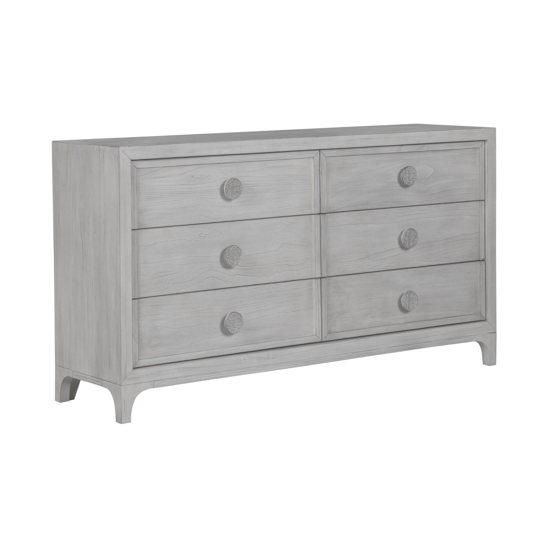 Boho Chic Six-Drawer Dresser in Washed White - Ornate Home