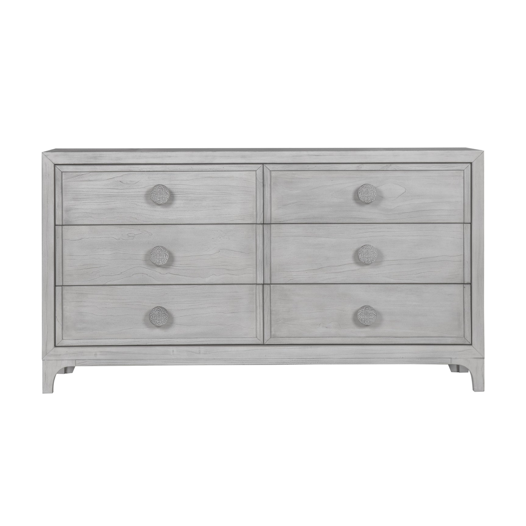 Boho Chic Six-Drawer Dresser in Washed White - Ornate Home