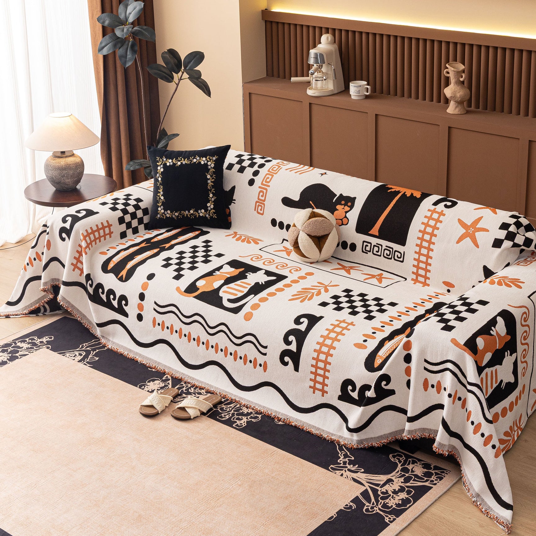 Boho Chic Woven Throw Blanket for Couch, Washable Couch Cover for Pets, Dogs, Cats - Ornate Home