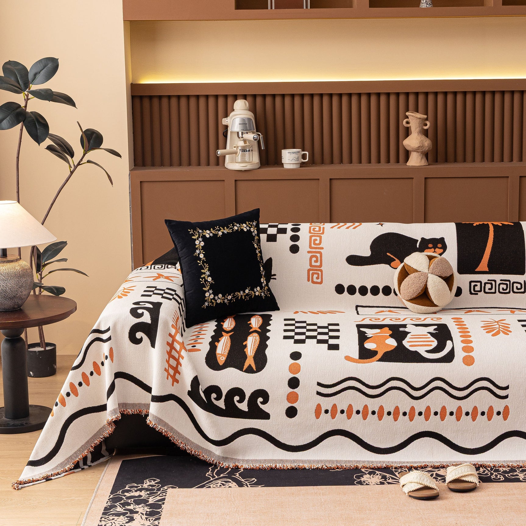 Boho Chic Woven Throw Blanket for Couch, Washable Couch Cover for Pets, Dogs, Cats - Ornate Home