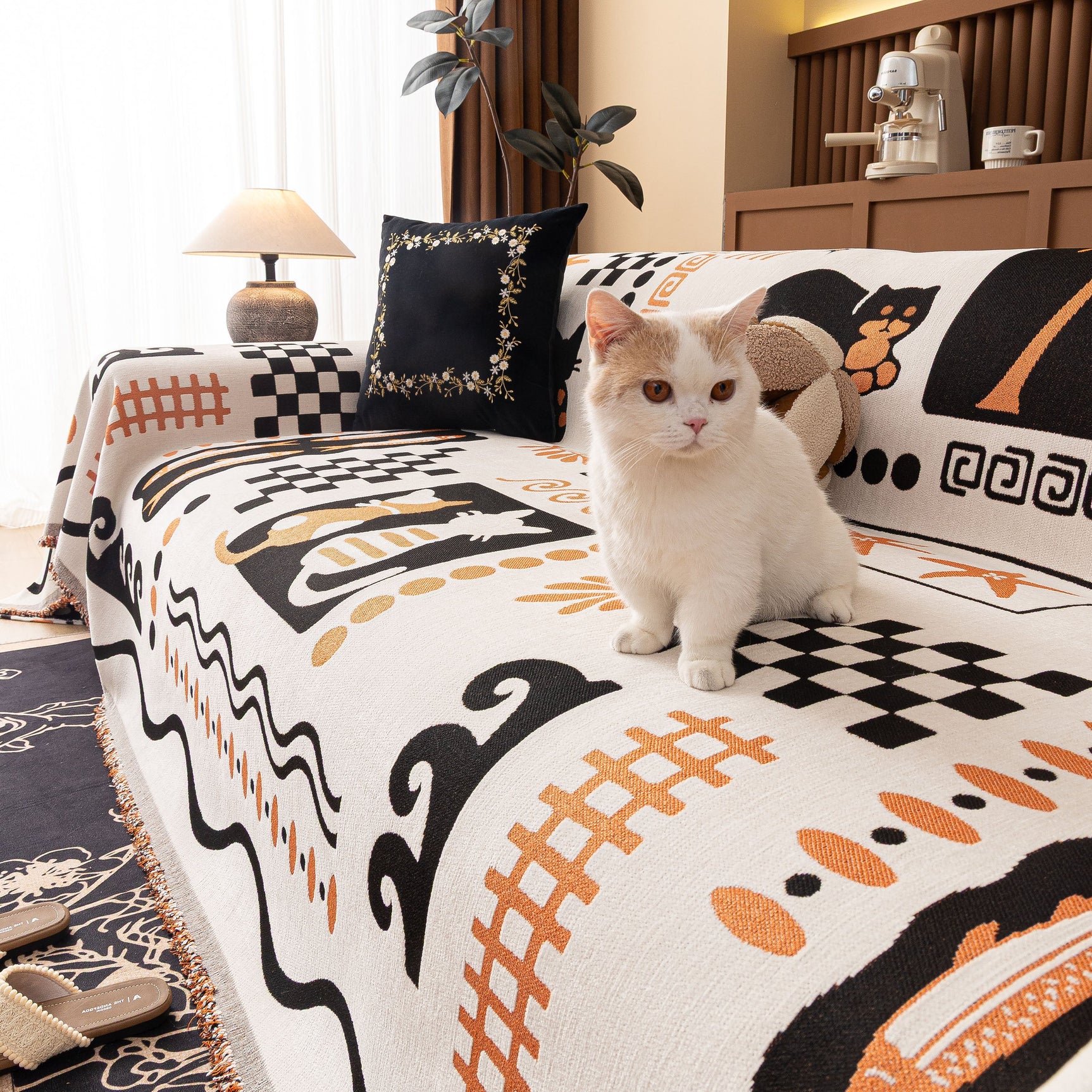Boho Chic Woven Throw Blanket for Couch, Washable Couch Cover for Pets, Dogs, Cats - Ornate Home