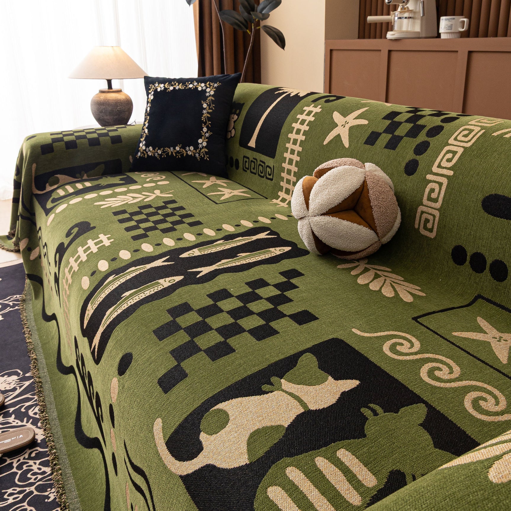 Boho Chic Woven Throw Blanket for Couch, Washable Couch Cover for Pets, Dogs, Cats - Ornate Home