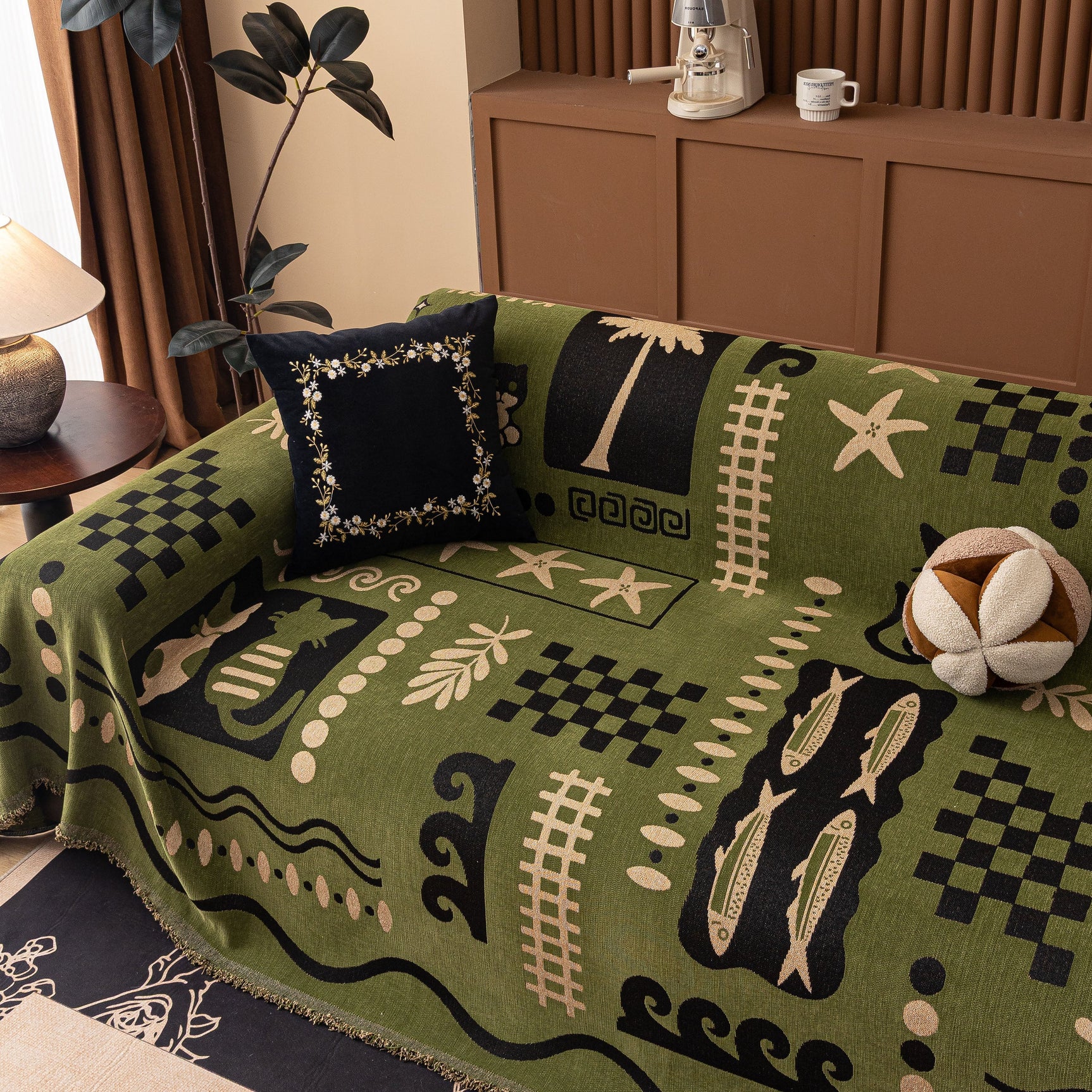 Boho Chic Woven Throw Blanket for Couch, Washable Couch Cover for Pets, Dogs, Cats - Ornate Home