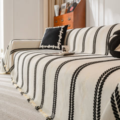 Boho Couch Throw Blanket with Textured Stripes, Sofa Cover for Living Room Decor - Ornate Home