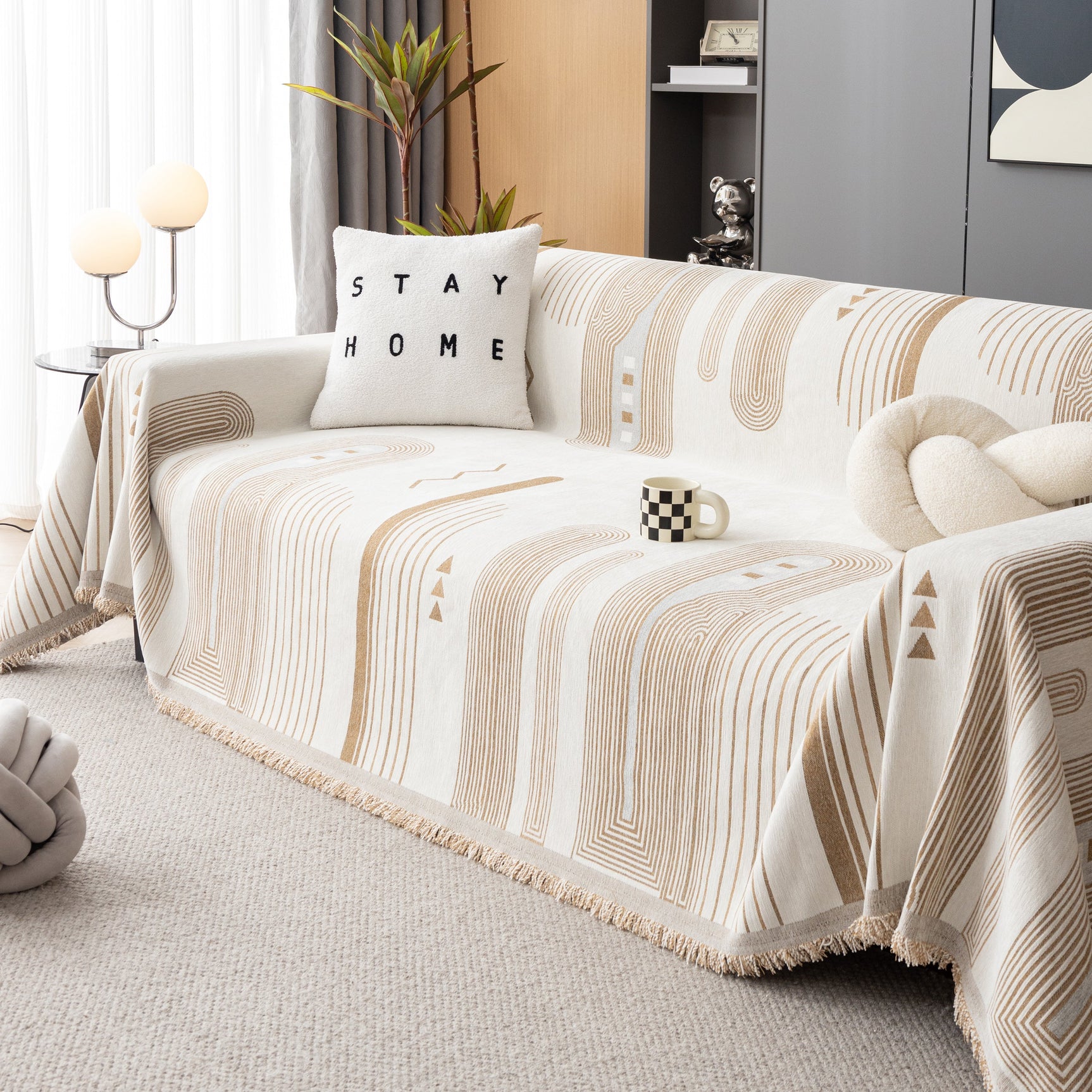 Boho Couch Throw Covers with Tassel Thick Durable Sofa Cover Blanket Furniture Slipcover Sectional - Ornate Home
