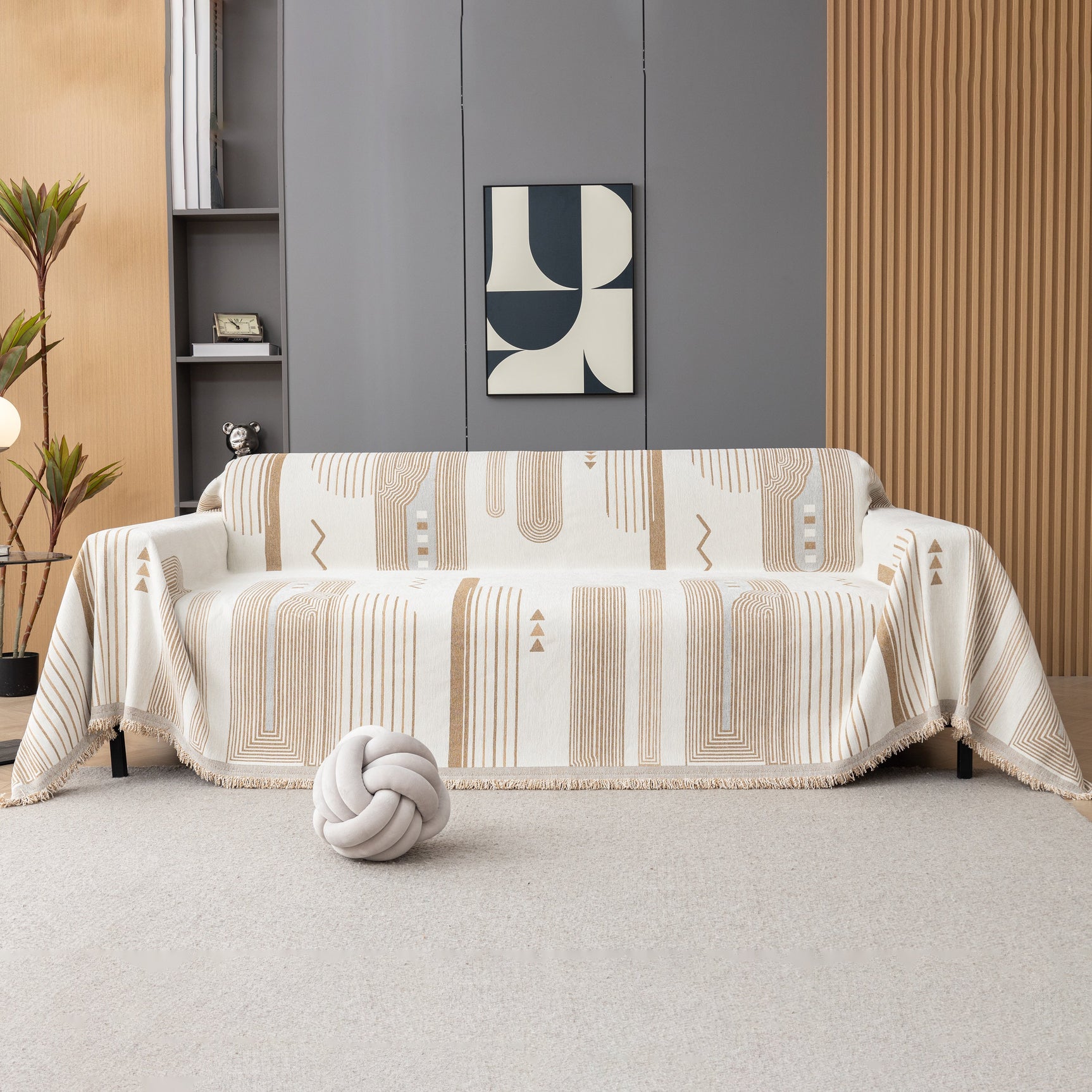 Boho Couch Throw Covers with Tassel Thick Durable Sofa Cover Blanket Furniture Slipcover Sectional - Ornate Home