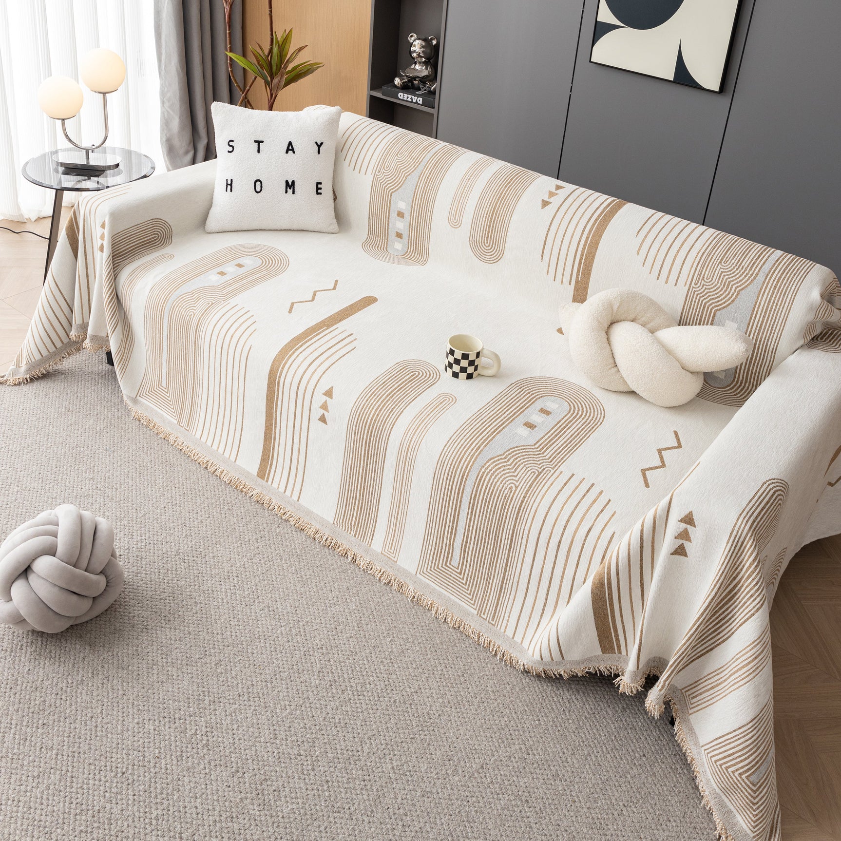 Boho Couch Throw Covers with Tassel Thick Durable Sofa Cover Blanket Furniture Slipcover Sectional - Ornate Home