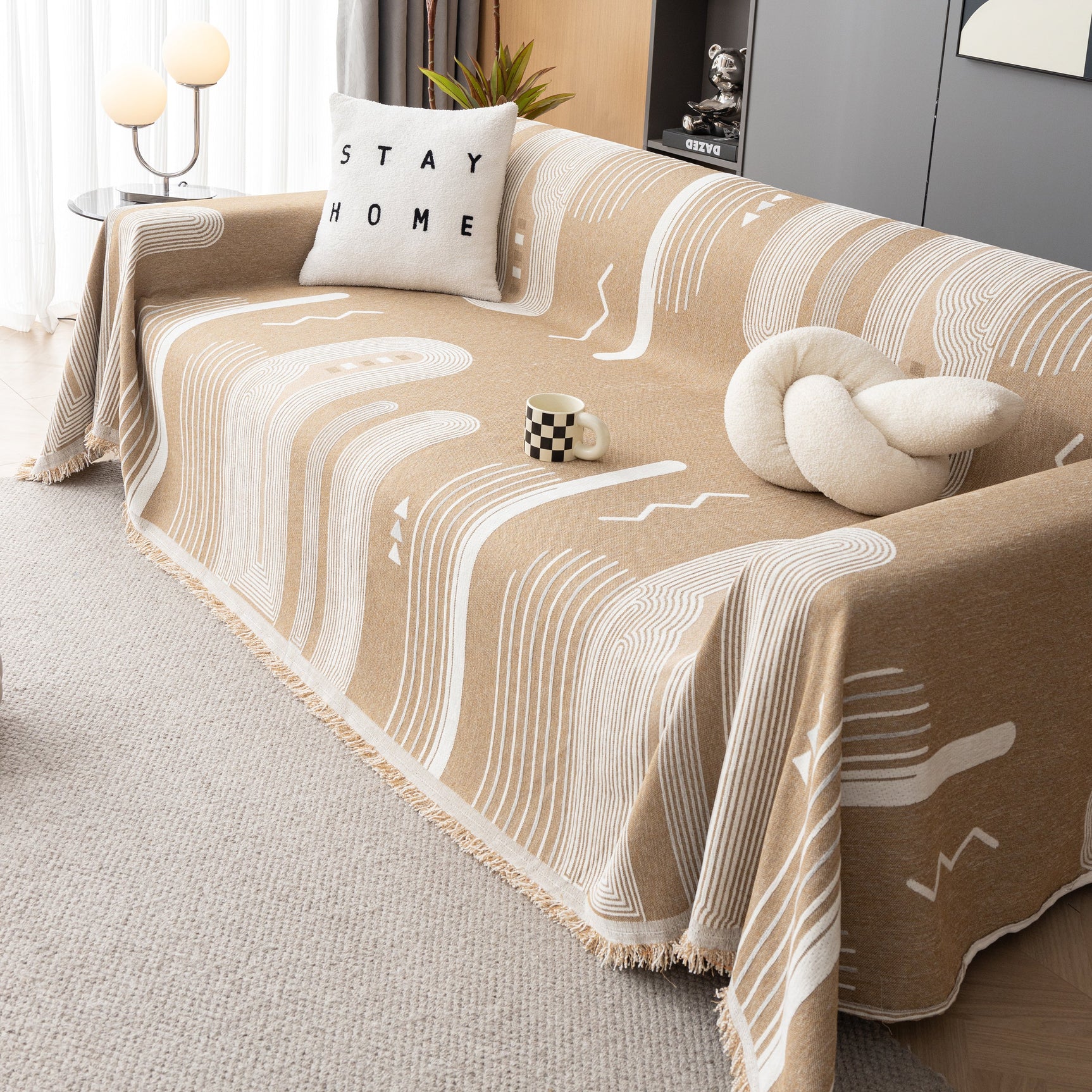 Boho Couch Throw Covers with Tassel Thick Durable Sofa Cover Blanket Furniture Slipcover Sectional - Ornate Home