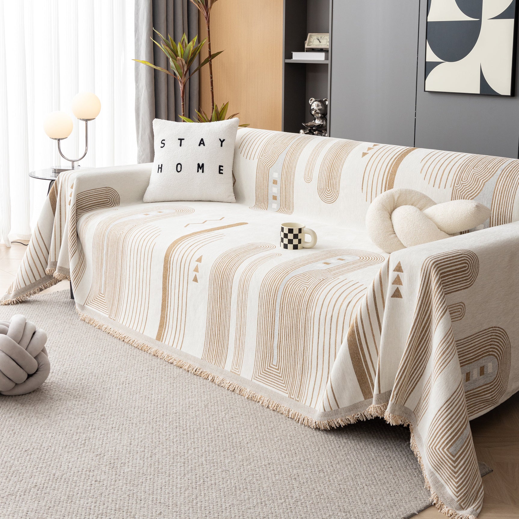 Boho Couch Throw Covers with Tassel Thick Durable Sofa Cover Blanket Furniture Slipcover Sectional - Ornate Home