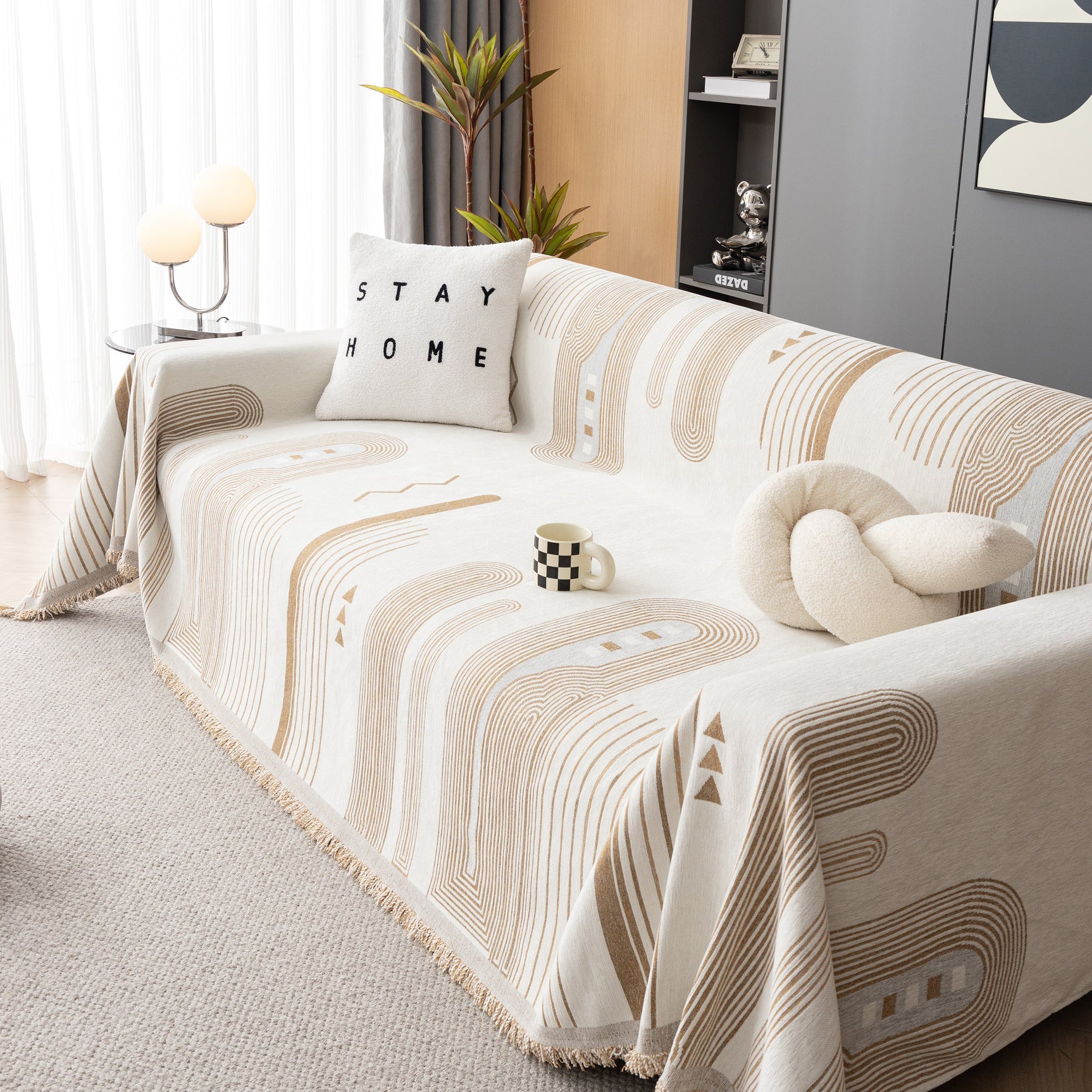 Boho Couch Throw Covers with Tassel Thick Durable Sofa Cover Blanket Furniture Slipcover Sectional - Ornate Home