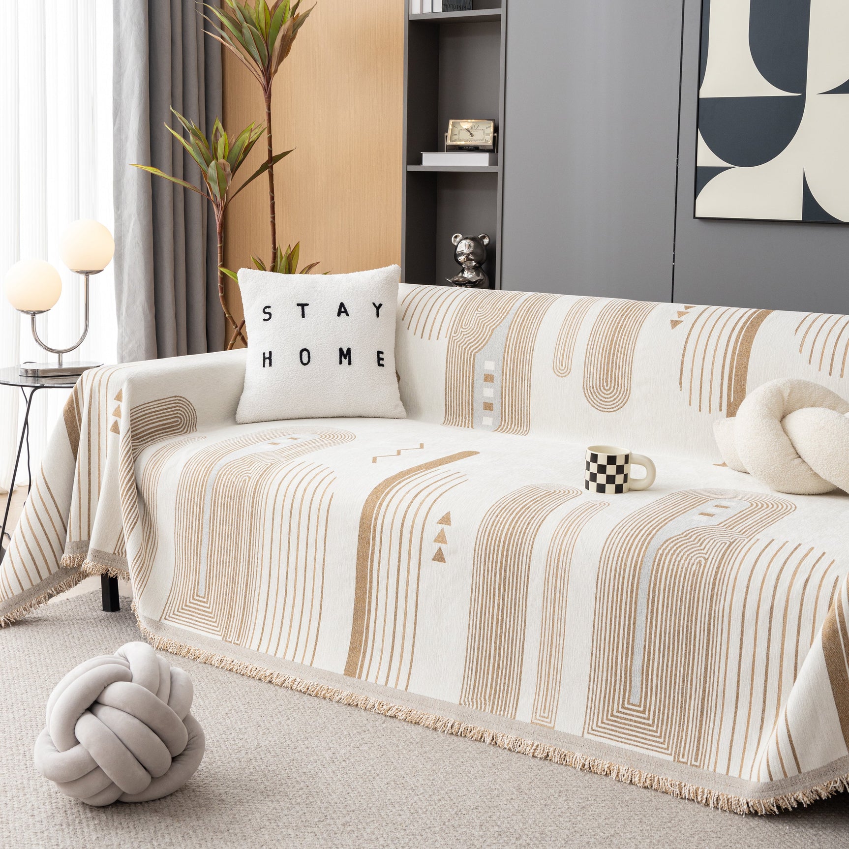 Boho Couch Throw Covers with Tassel Thick Durable Sofa Cover Blanket Furniture Slipcover Sectional - Ornate Home
