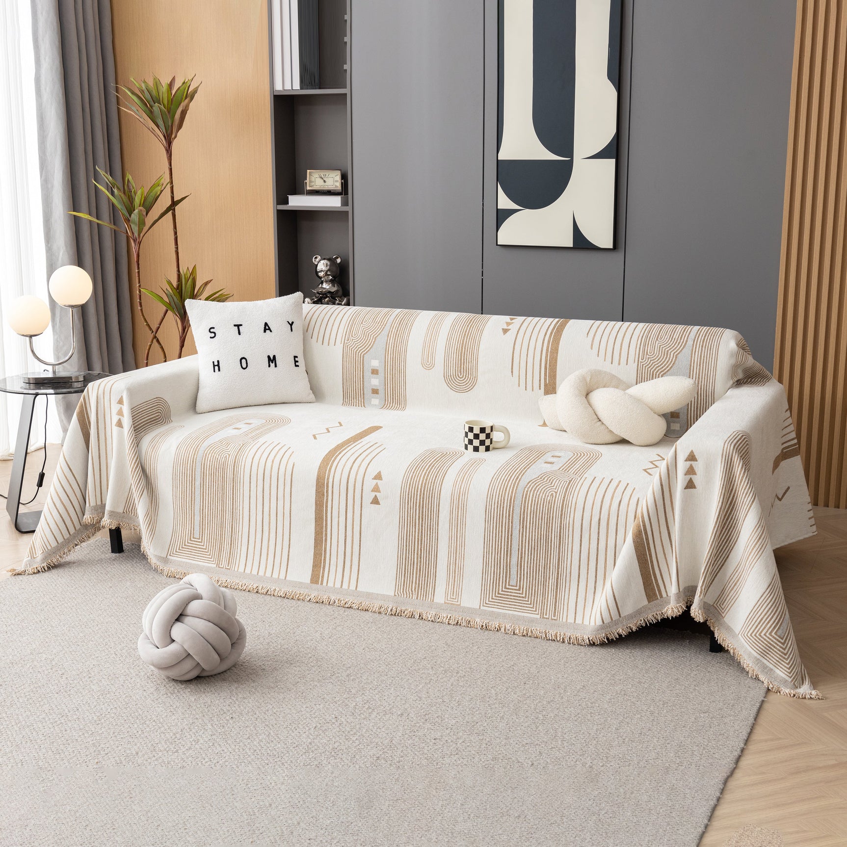 Boho Couch Throw Covers with Tassel Thick Durable Sofa Cover Blanket Furniture Slipcover Sectional - Ornate Home