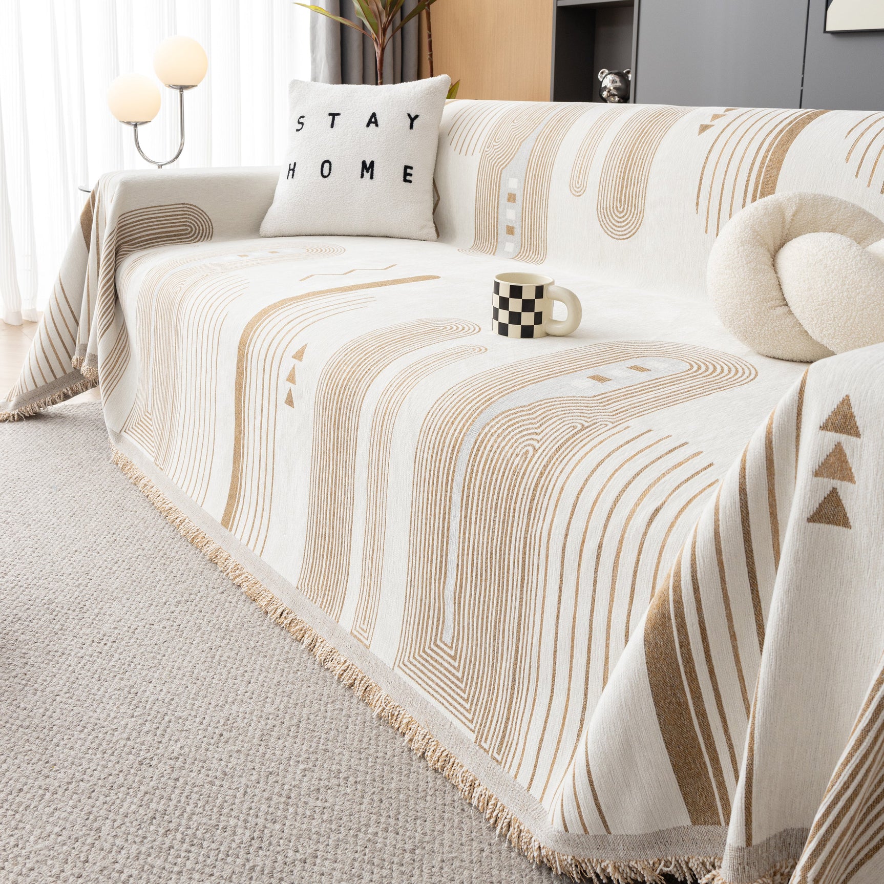Boho Couch Throw Covers with Tassel Thick Durable Sofa Cover Blanket Furniture Slipcover Sectional - Ornate Home